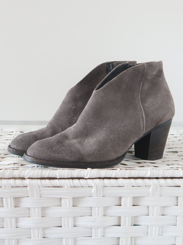Paul Green Gray Suede Leather Ankle Boots Block Heel Minimalist Fall Booties 9